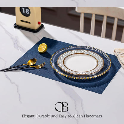 Placemats Set of 6 - Easy Clean Woven Vinyl Placemats for Dining Table, Indoor/Outdoor Place Mats