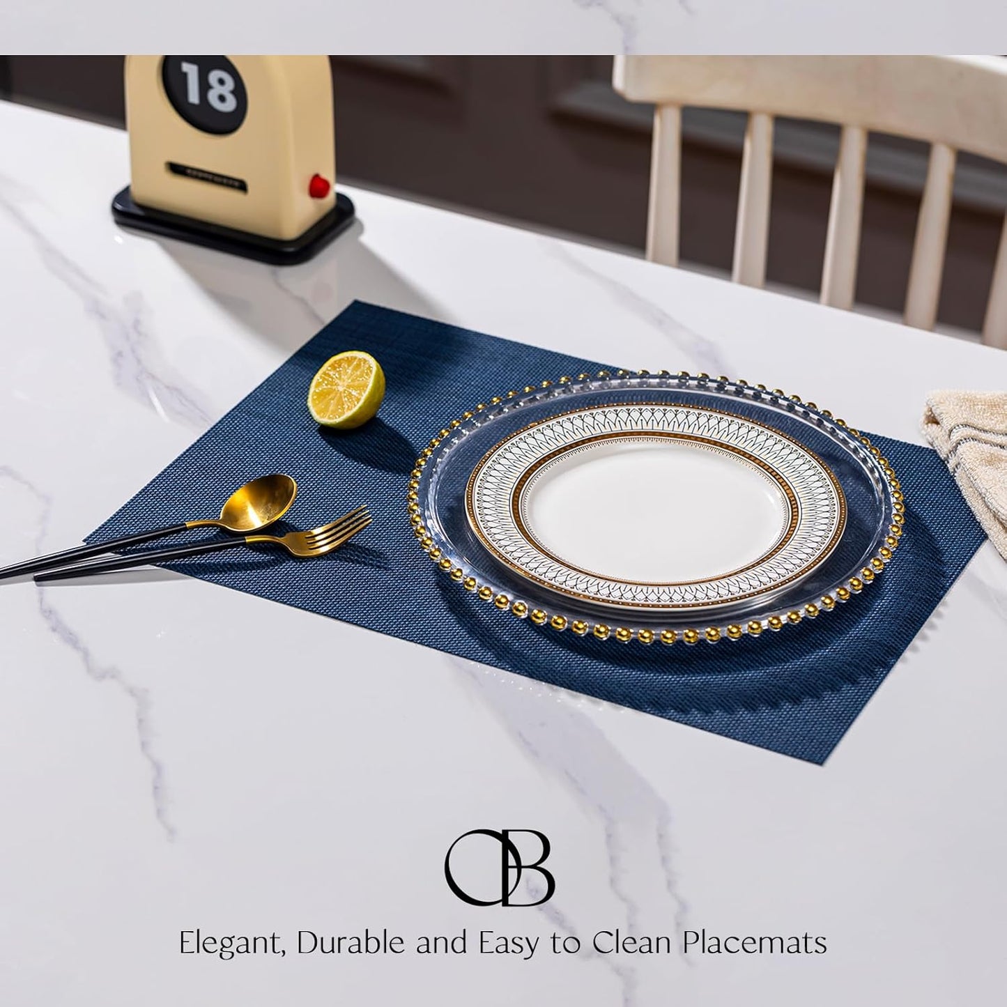 Placemats Set of 8 - Easy Clean Woven Vinyl Placemats for Dining Table, Indoor/Outdoor Place Mats