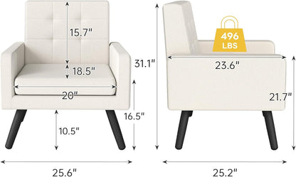 Kromax Mid-Century Modern Accent Chair for Living Room, 496 Lb. Weight Capacity, Dual Armrests