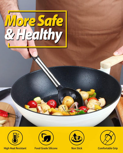 Pack of 2 Large Silicone Cooking Spoons,Non Stick Solid Basting Spoon,Heat-Resistant Kitchen