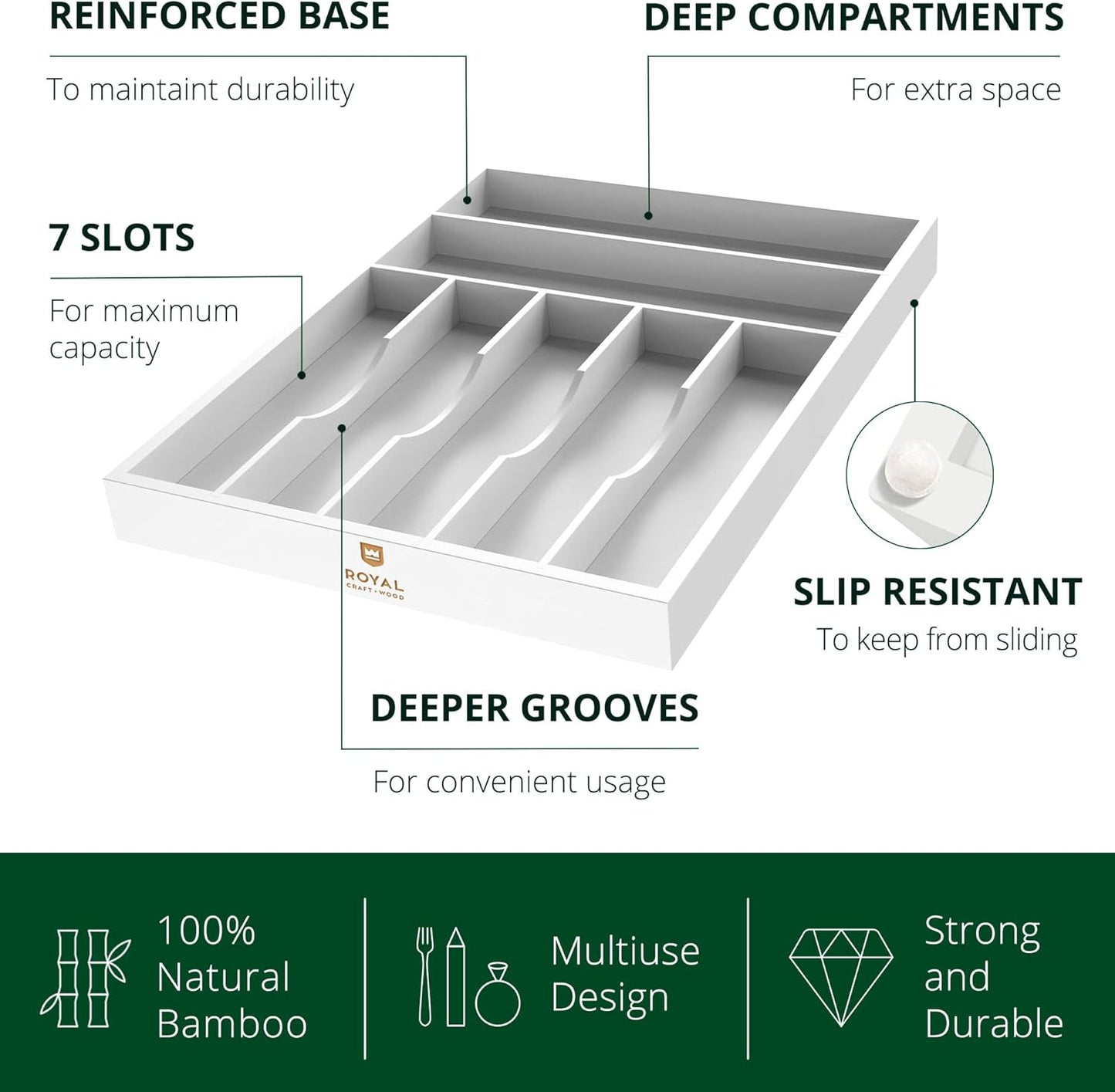ROYAL CRAFT WOOD Luxury Bamboo Kitchen Drawer Organizer - Silverware Organizer - Utensil Holder and