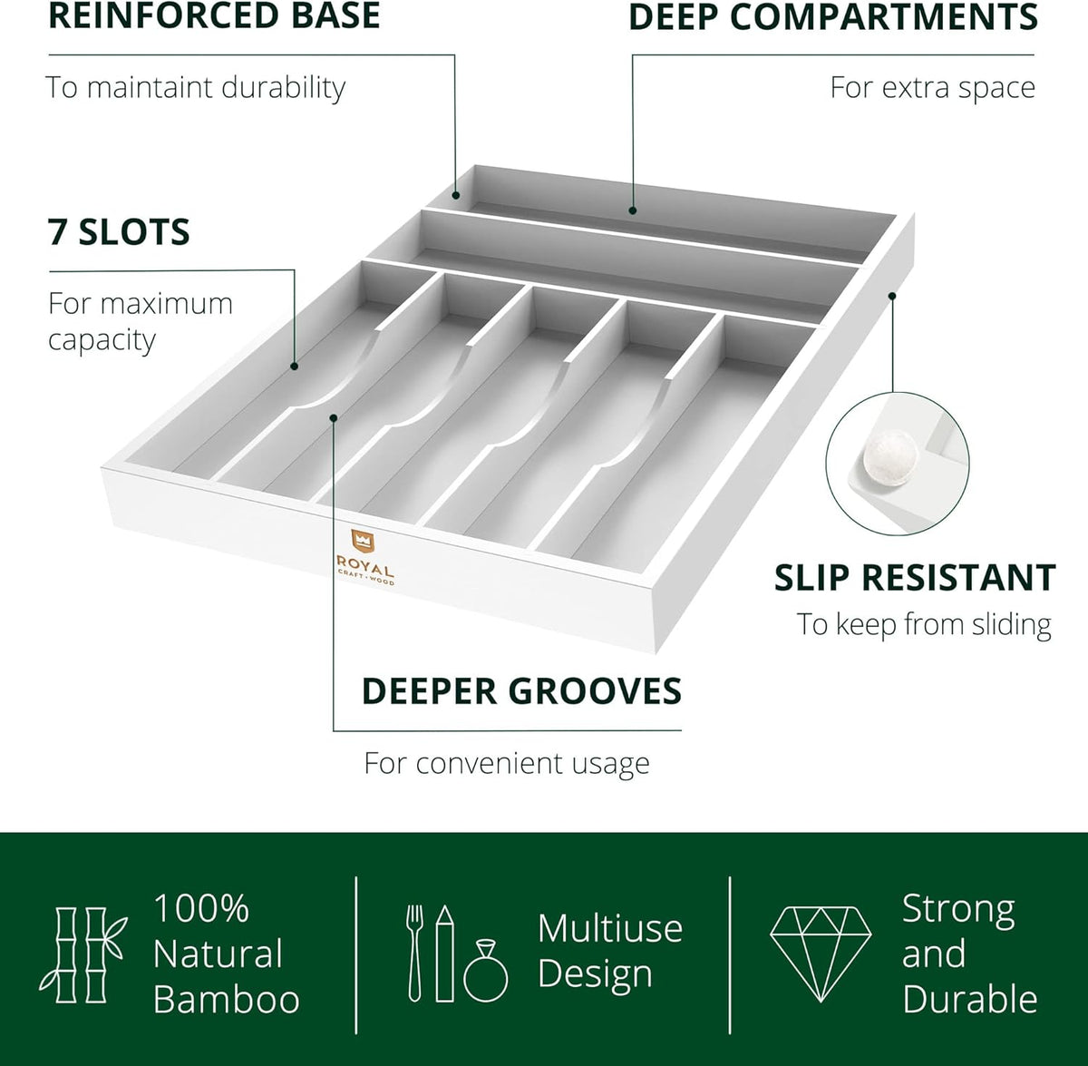 ROYAL CRAFT WOOD Luxury Bamboo Kitchen Drawer Organizer - Silverware Organizer - Utensil Holder and