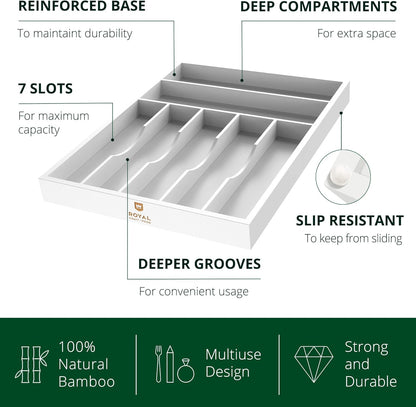 ROYAL CRAFT WOOD Luxury Bamboo Kitchen Drawer Organizer - Silverware Organizer - Utensil Holder and