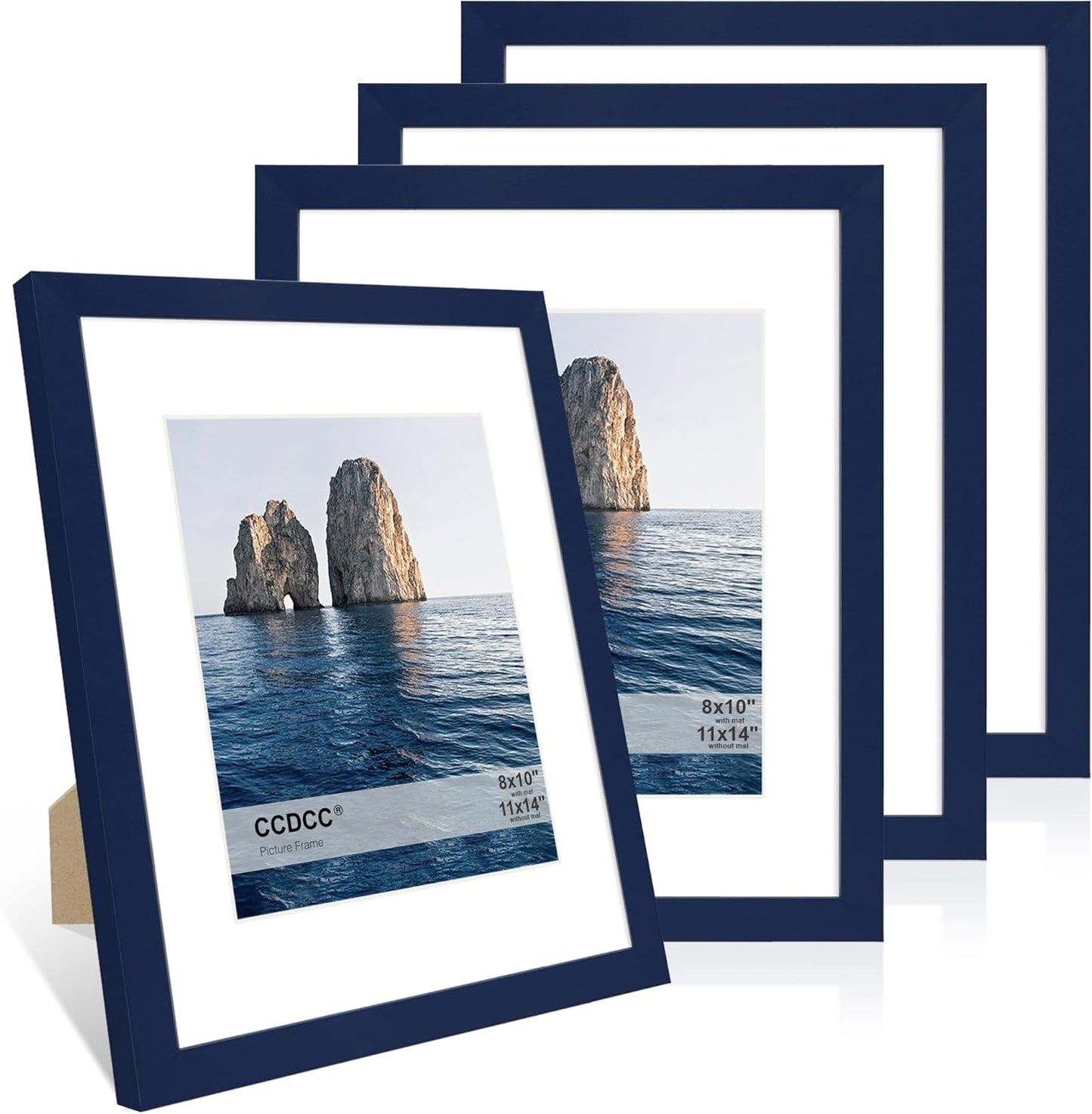 11x14 Picture Frame Set of 4, 11 x 14 Wood Photo Frames with Mat for 8x10, Natural Wooden Frame