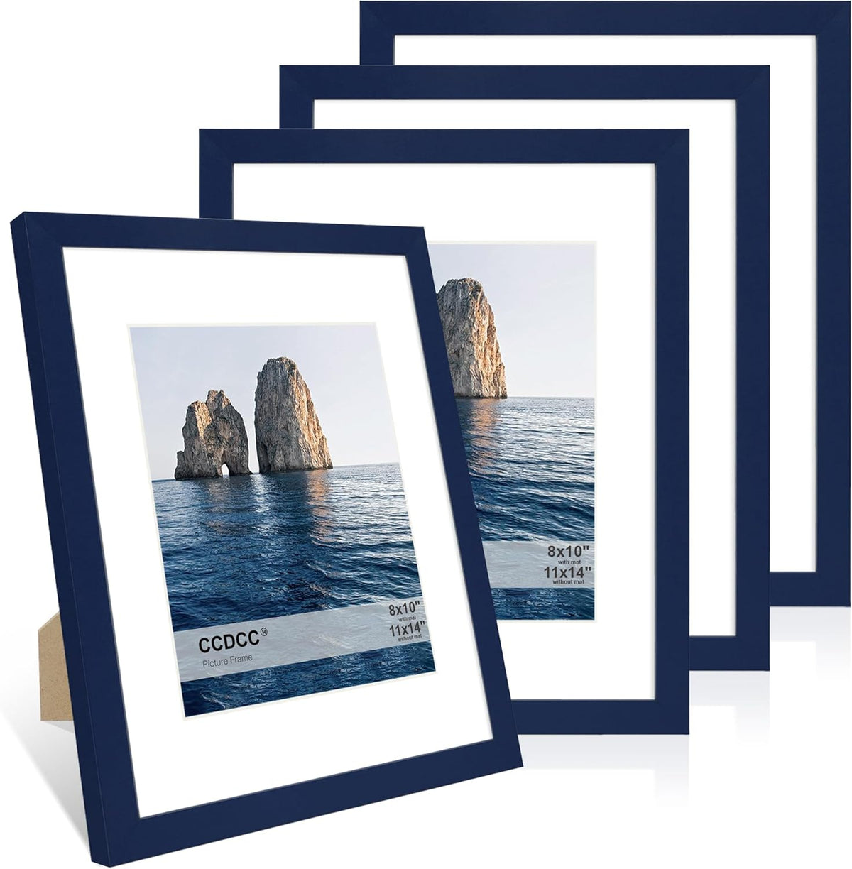 11x14 Picture Frame Set of 4, 11 x 14 Wood Photo Frames with Mat for 8x10, Natural Wooden Frame