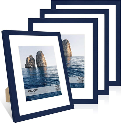 11x14 Picture Frame Set of 4, 11 x 14 Wood Photo Frames with Mat for 8x10, Natural Wooden Frame