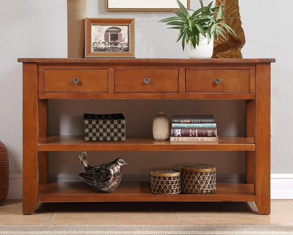 Solid Wood Console Table Entryway Table with Storage Drawers and Bottom Shelf Sofa Table for Entry