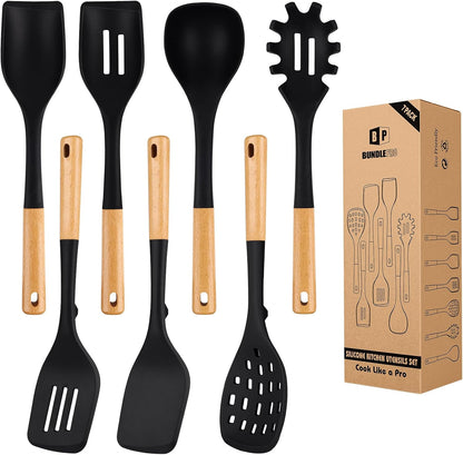 Silicone Kitchen Utensil Set for Non Stick Cookware, 7 Pcs Heat Resistant Cooking Utensils with