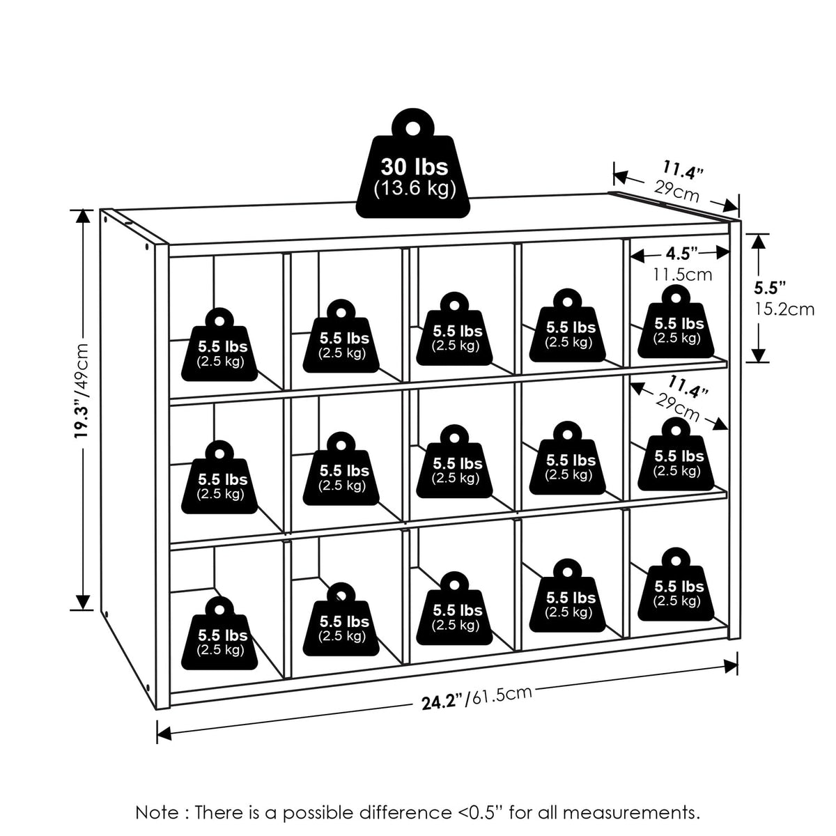 Furinno FANO 15-Cube Shoe Rack, Stackable Shoe Organizer, Dark Oak
