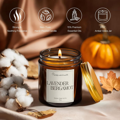 Lavender & Bergamot Scented Candles for Home, Natural Soy Wax Aromatherapy Non Toxic Candle Gifts
