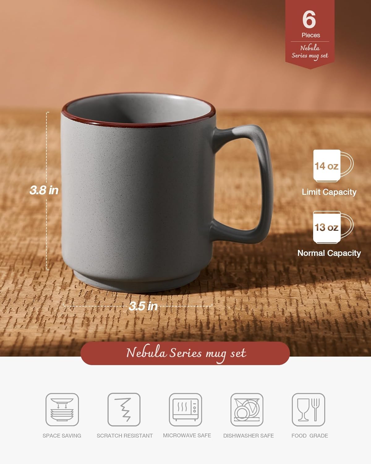famiware Coffee Mugs Set of 6, Nebula 14oz Coffee Mugs, Ceramic Cup Set with Handle for Latte, Tea
