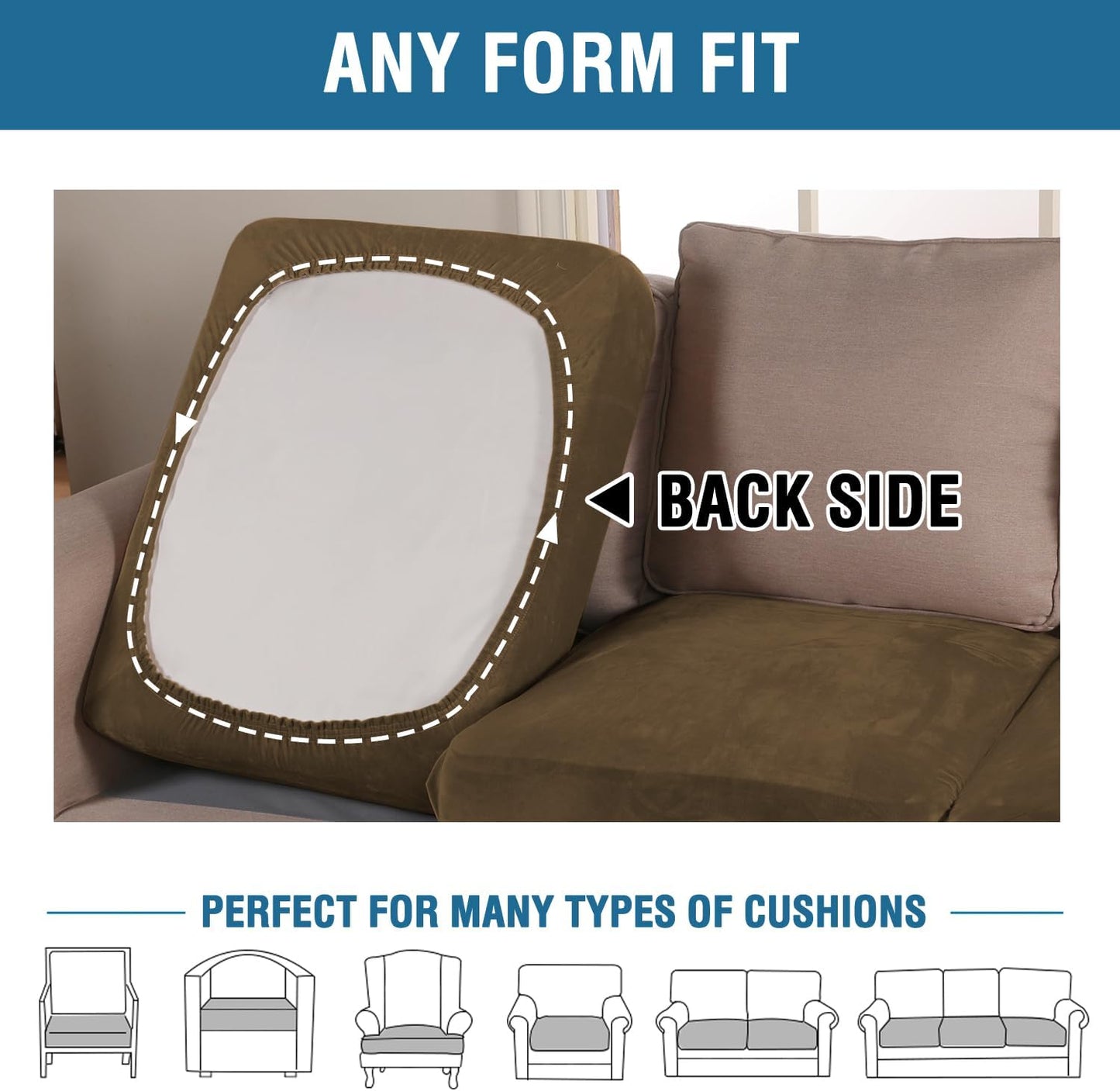 H.VERSAILTEX Velvet Stretch Couch Cushion Cover Plush Cushion Slipcover for Chair Loveseat Sofa