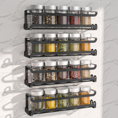 LUCYCAZ 4 Pack Wall Mounted Spice Rack with 16 Hooks, Spice Organizer Shelf for Stove Cabinet