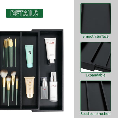 Utoplike Bamboo Drawer Organizer Kitchen Utensils, Adjustable Black Silverware Holder and Cutlery
