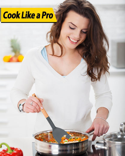 Pack of 4 Silicone Cooking Utensils Set, Non Stick Solid Spatulas and Heat Resistant Slotted Spoons