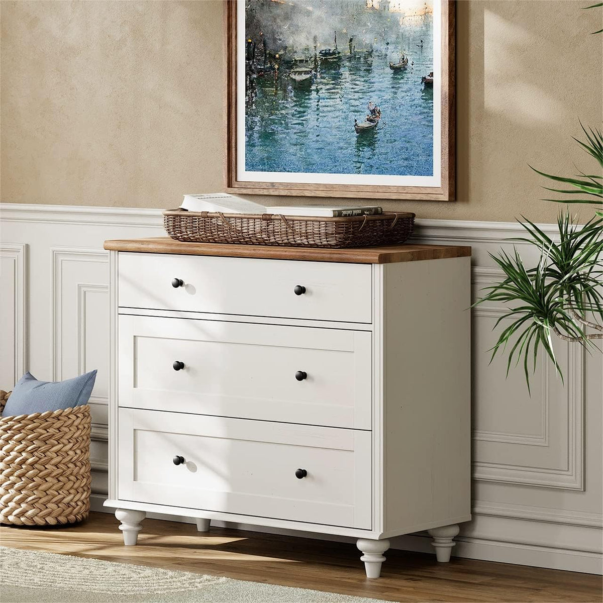 WAMPAT Dresser for Bedroom with 3 Drawers, Kids Dressers with Wide Chest of Drawers, Mid Century