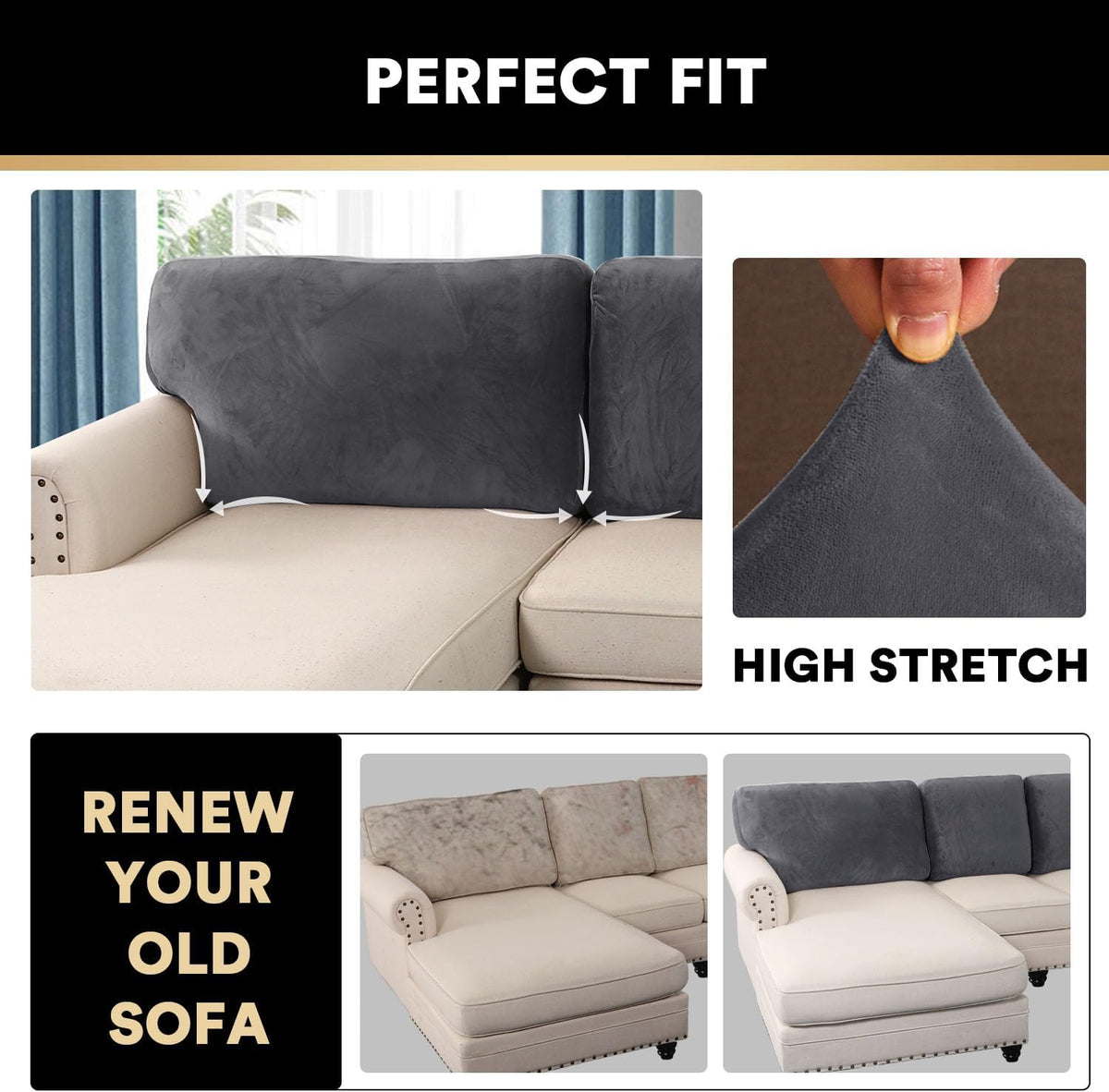 PrinceDeco Sectional Couch Covers Velvet Cushion Covers for Sectional Couch Washable Cushion Covers
