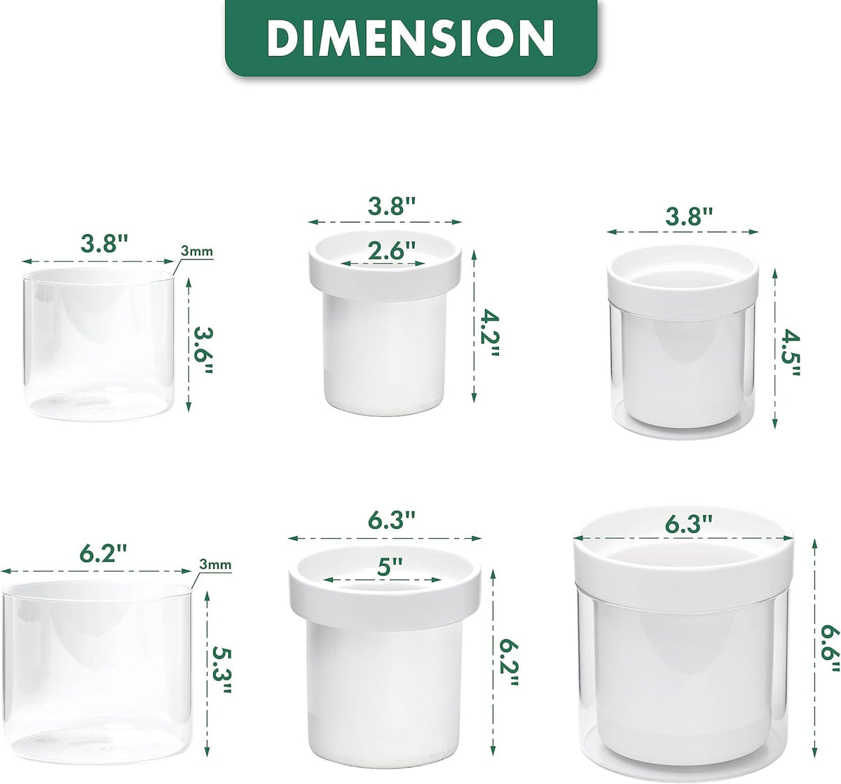 Phoenix Vine 6 Inch 4 Inch Self Watering Planter, White Terracotta Clay Pots with Glass Reservoir