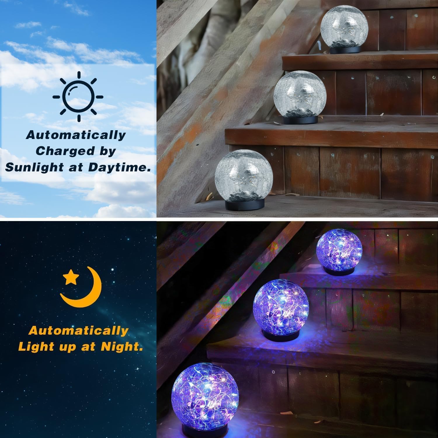 Solar Garden Lights Outdoor Waterproof, 6 Pack Cracked Glass Ball Light, Ground Landscape Garden
