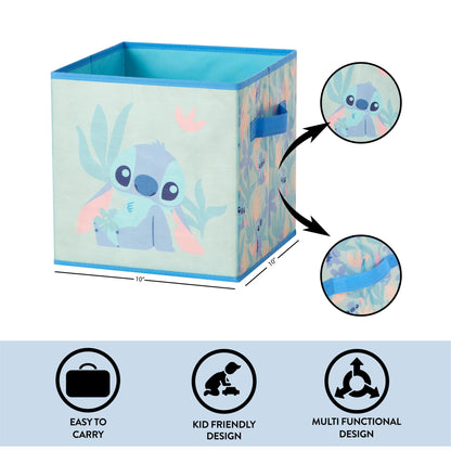 Stitch Storage Cubes Set of 2 Durable Fabric Bins with Handles, 10"x10"x10" Collapsible Cube