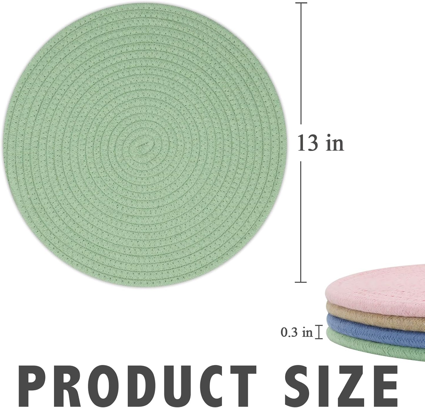 Round Placemats Set of 6, Cotton Rope Woven Table Mats, Hot Pads for Kitchen, Non Slip Heat