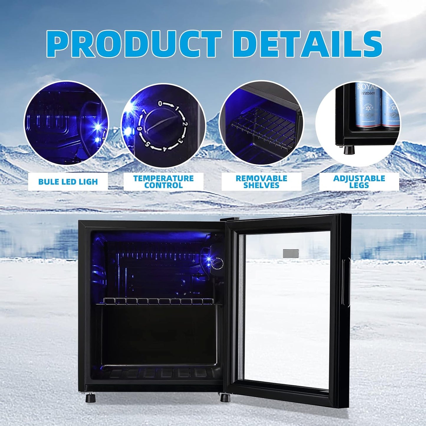 WANAI Mini Fridge Cooler 60Cans Beverage Refrigerator Glass Door Beverage Cooler for Beers Wine