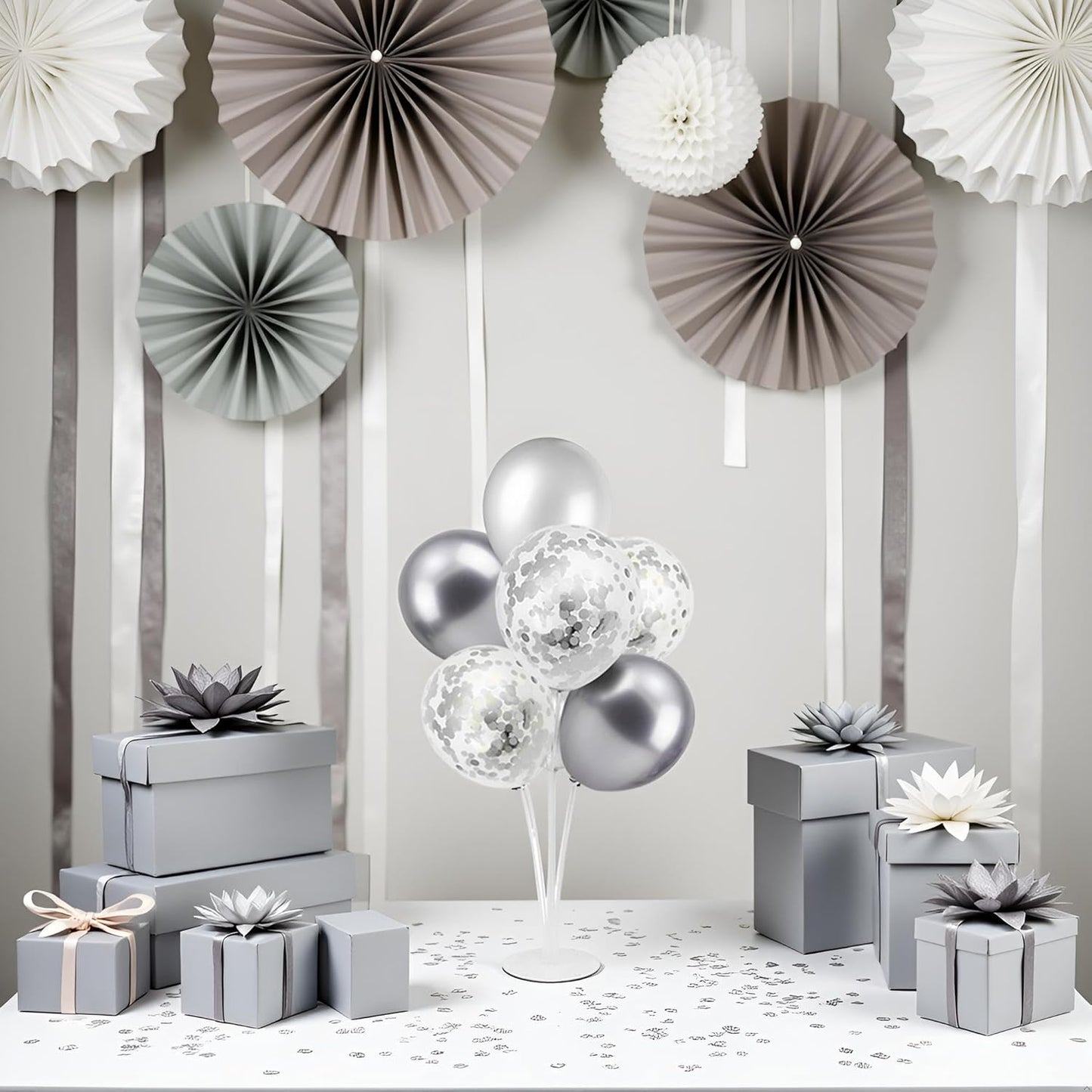 Silver Balloon Stand Centerpiece Table Decorations for 25th Wedding Anniversary Birthday Bridal