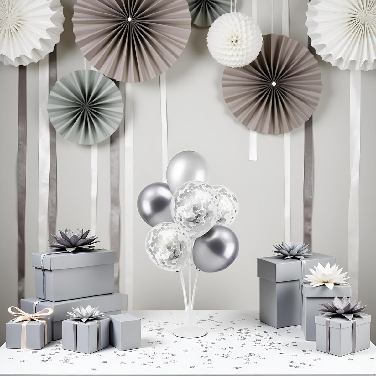 Silver Balloon Stand Centerpiece Table Decorations for 25th Wedding Anniversary Birthday Bridal