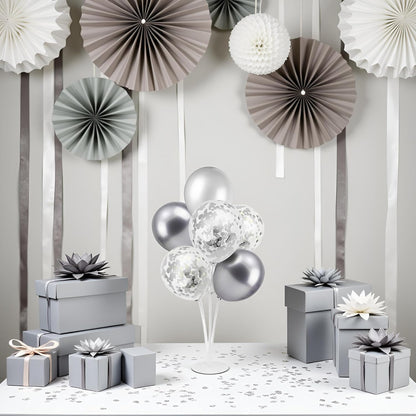 Silver Balloon Stand Centerpiece Table Decorations for 25th Wedding Anniversary Birthday Bridal
