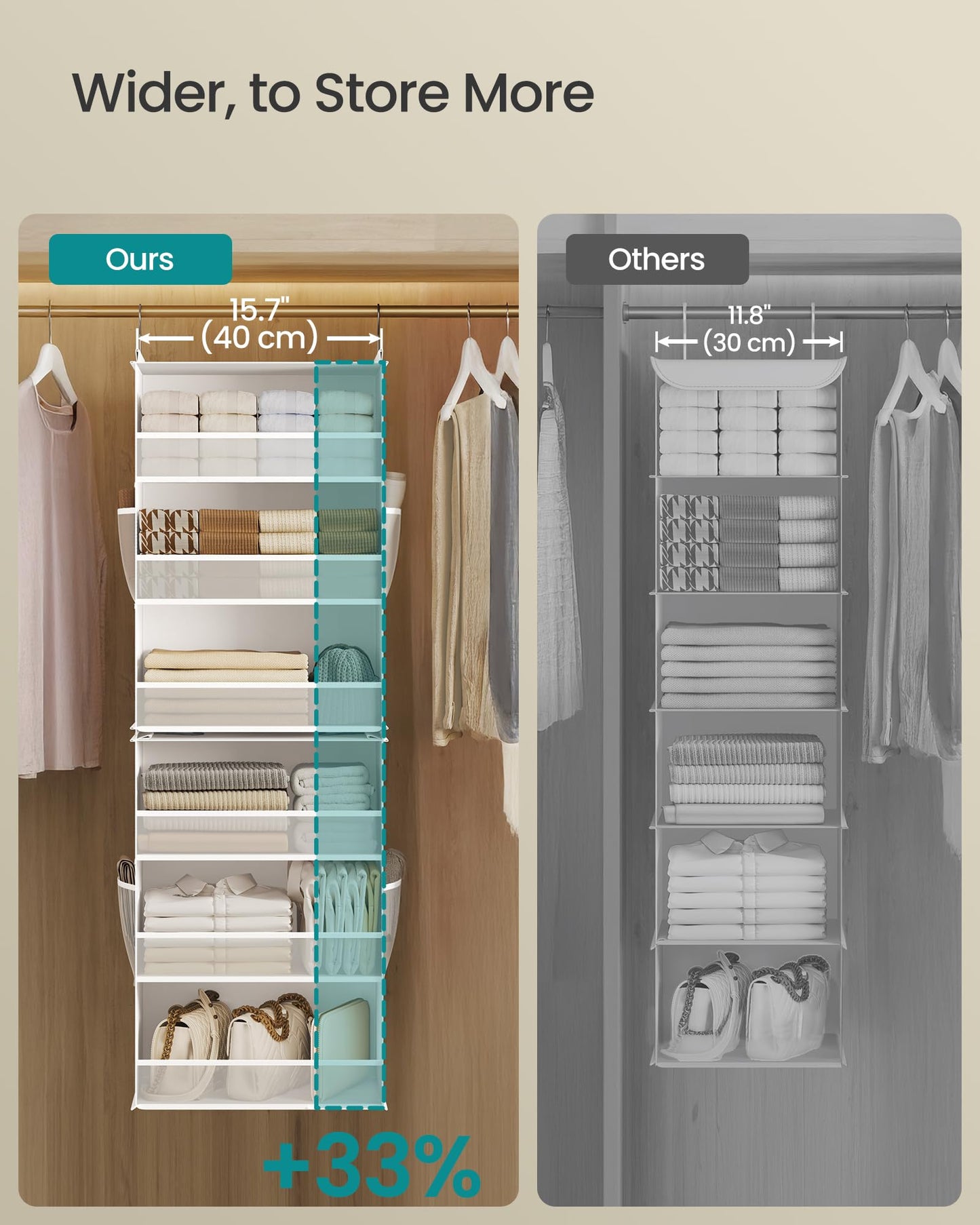 SONGMICS Hanging Closet Organizer, 6-Tier Fabric Storage Shelf, Separable Closet Hanging Shelf with