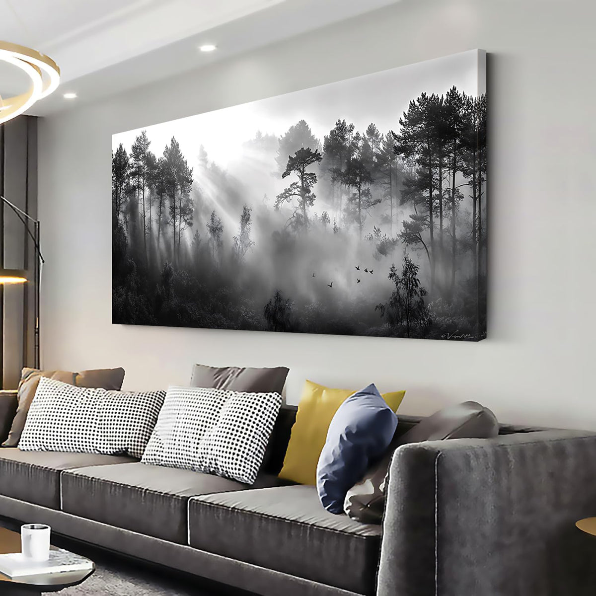 LASMOND Black and White Forest Wall Art for Living Room Modern Canvas Prints Artwork Picture