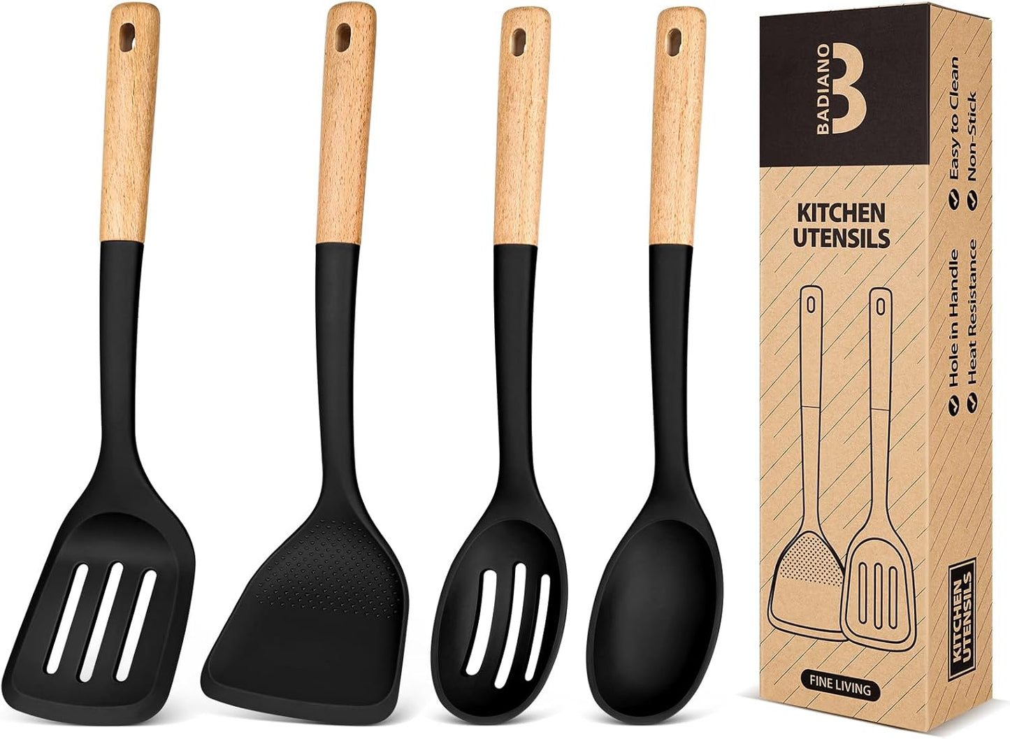 Silicone Cooking Utensils Set, Perfectly Angled for Frying, Mixing,Serving,Draining,Turning and