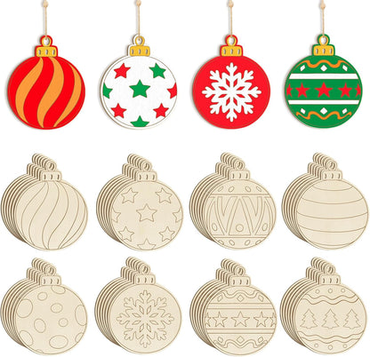 80PCS Wooden Christmas Ornaments to Paint, 8 Styles DIY Blank Unfinished Wood Christmas Ball