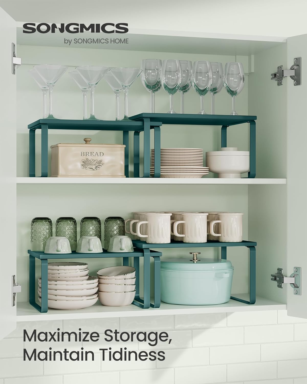 SONGMICS Cabinet Organizer Shelf, Set of 2 Kitchen Counter Shelves, Kitchen Storage, Spice Rack