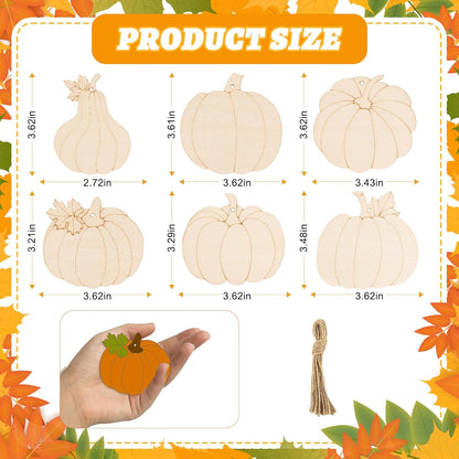 24 PCS Unfinished Wooden Fall Crafts, Pumpkin Shaped Hanging Ornaments DIY Wood Craft Cutouts for