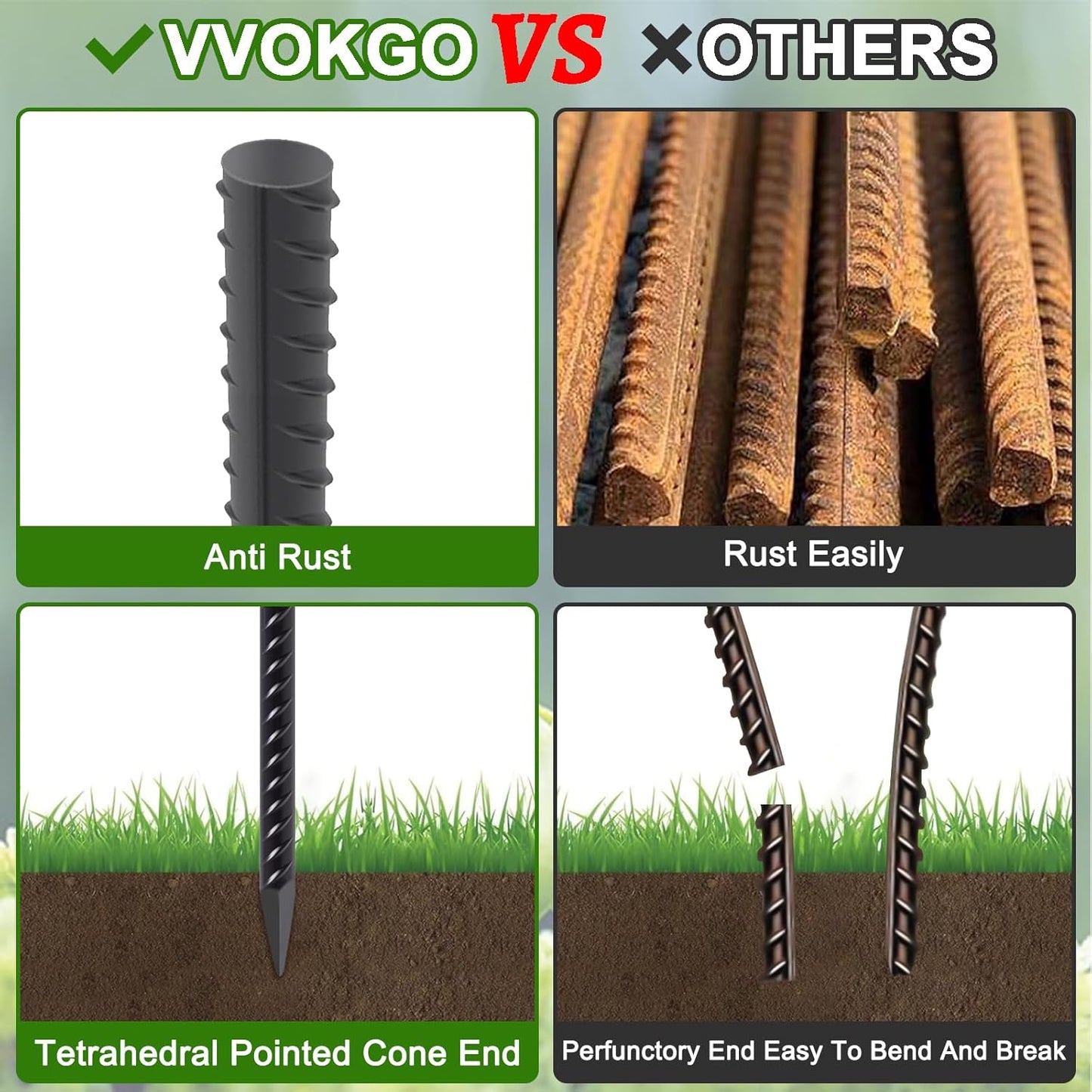 VVOKGO Rebar Stakes 36 Inch 16-Pack Concrete Form Stakes Heavy Duty Straight Ground Anchors, 3/8"