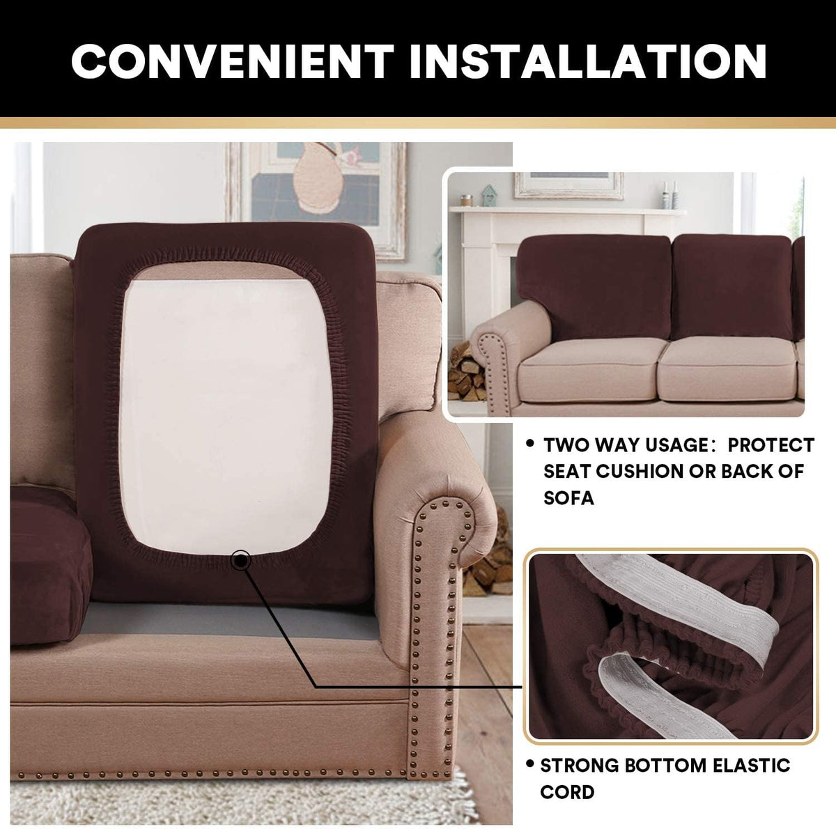 PrinceDeco Velvet Couch Cushion Cover Soft Stretch Cushion Slipcover for Chair Loveseat Sofa
