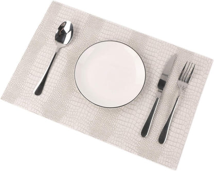 Waterproof PU Placemats, Faux Leather Hardboard Place Mats, Set of 8 Table Mats, Easy to Clean