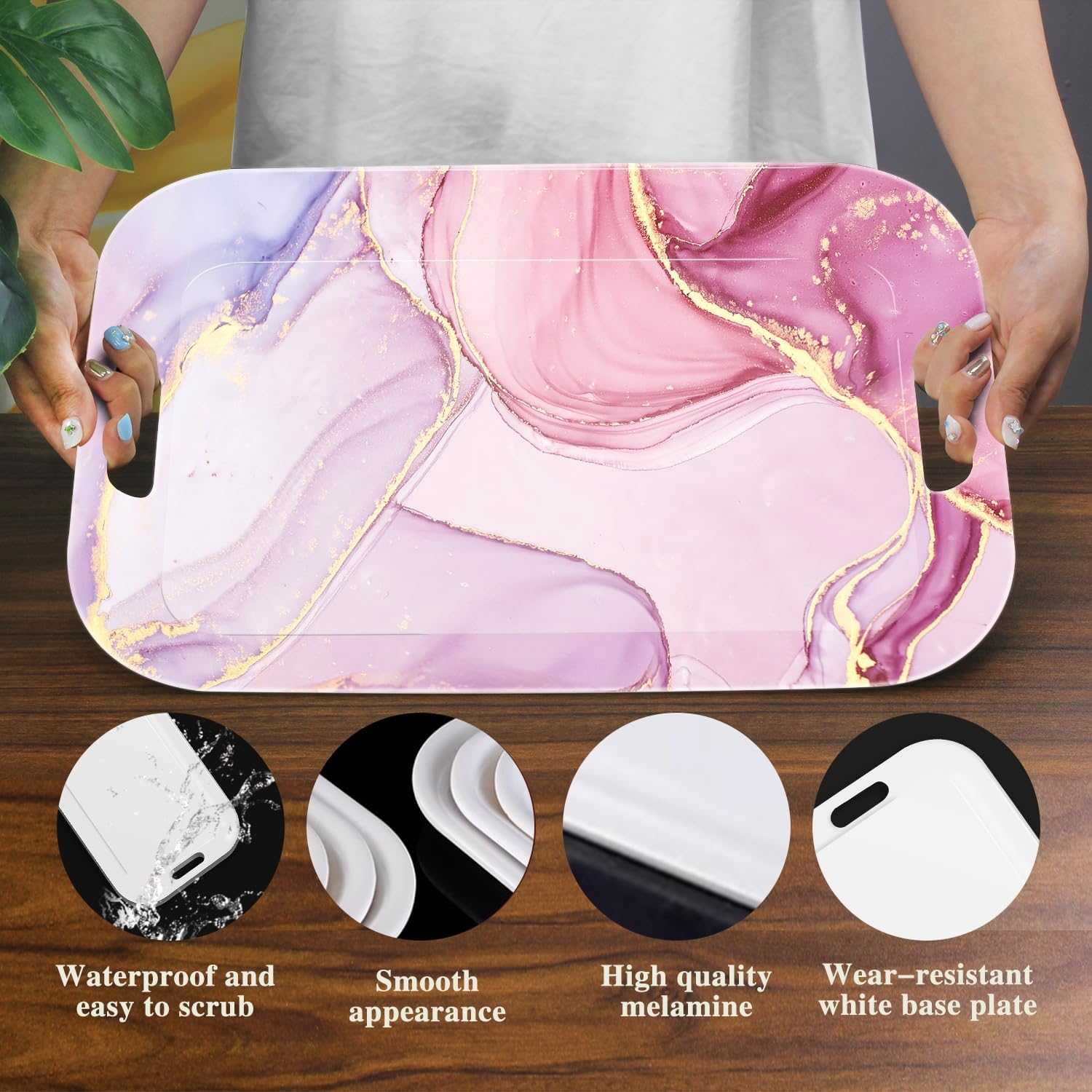 Serving Trays with Handles, 14.5 x 9.8 inch Rectangular Plastic Tray for Restaurant, Kitchen