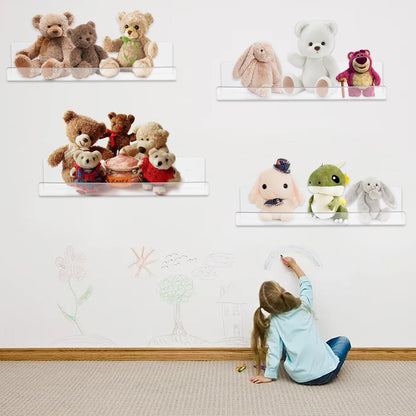 4 Pack Clear Acrylic Floating Shelves for Wall, 15'' Plastic Wall Mounted Display Shelf Kids