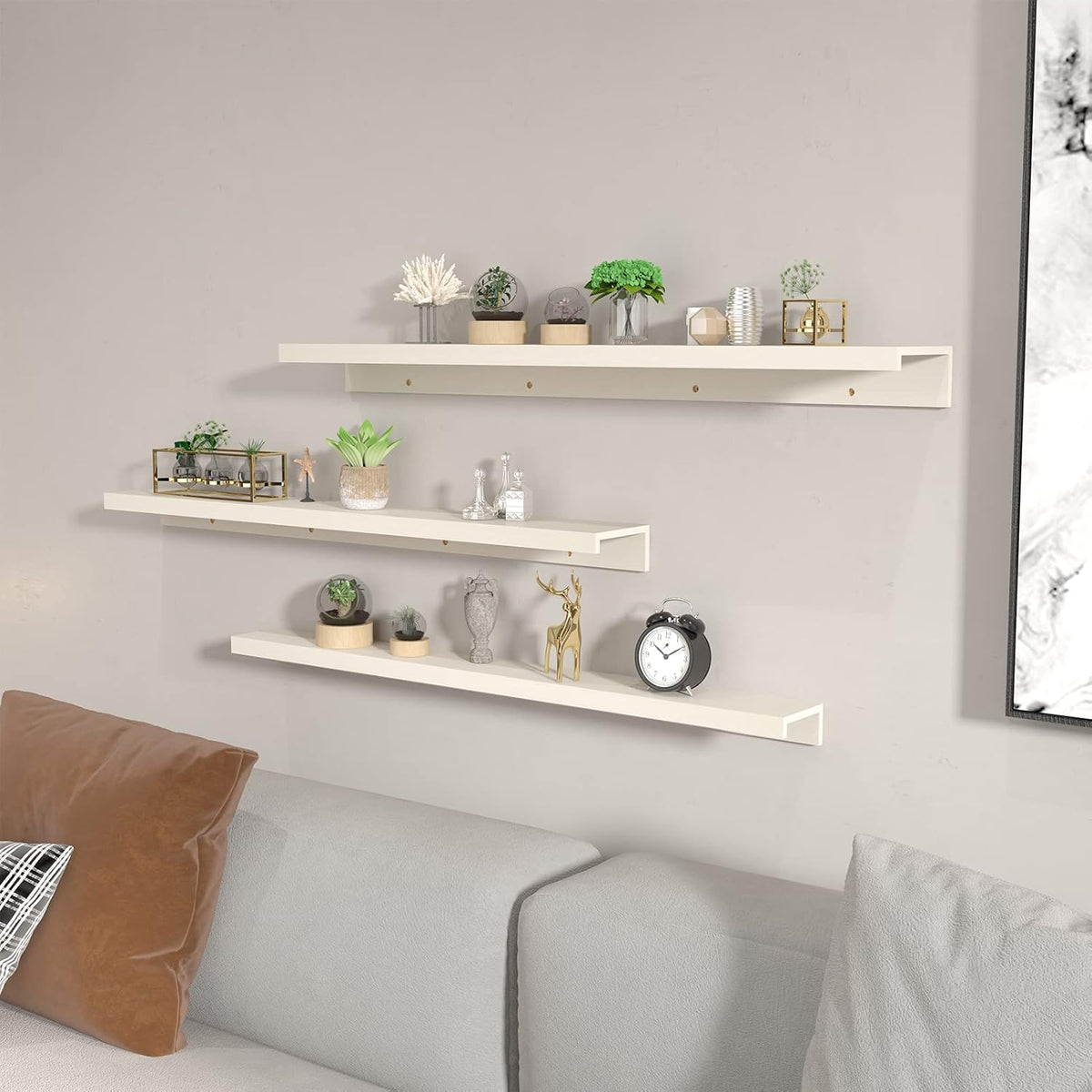 Giftgarden 47 Inch Floating Shelves for Wall Creamy White Beige Wood-Grain, Long Picture Ledge