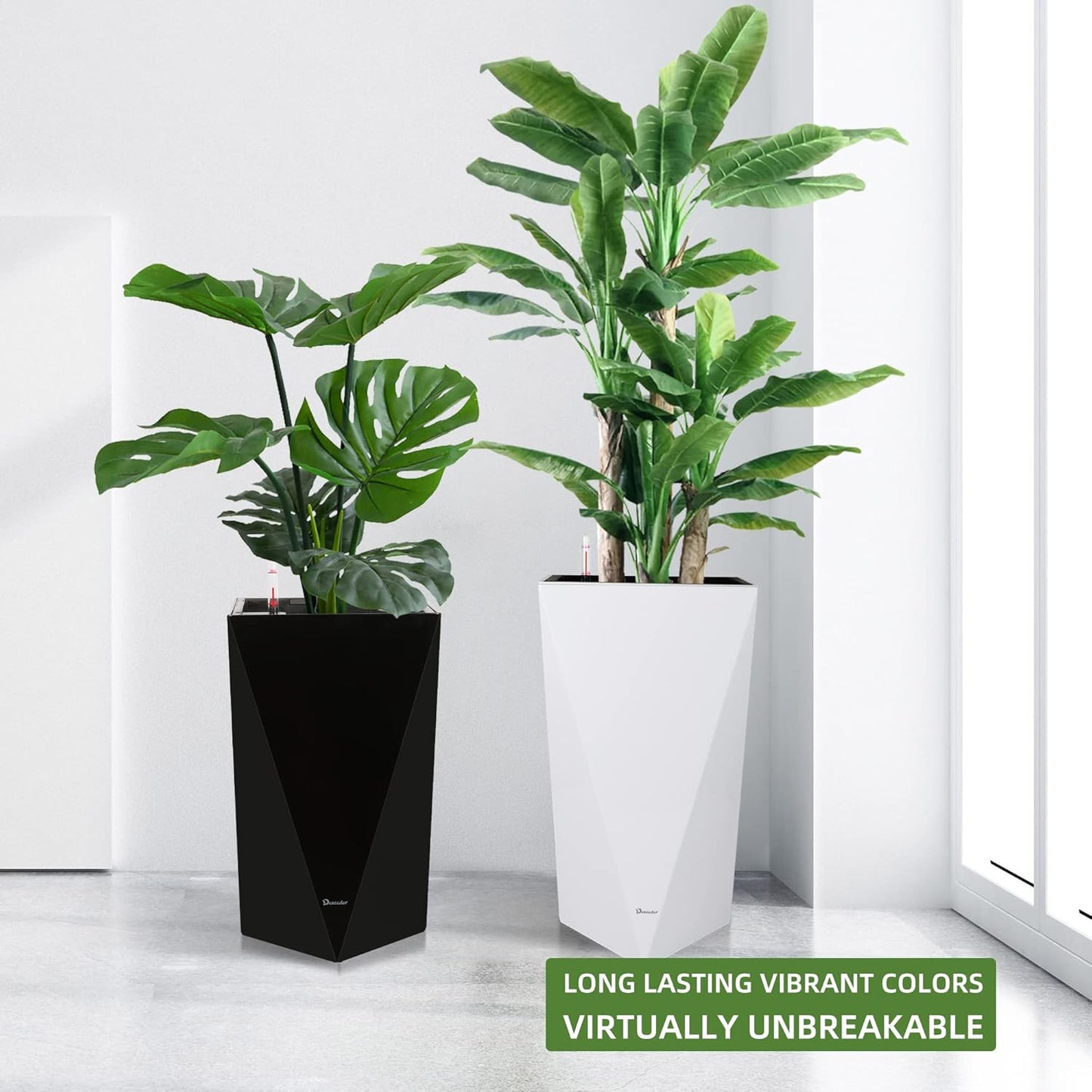 Dexceder 20 Inches Tall Self Watering Planter Diamond High Gloss Indoor Outdoor, Thickened Rhombus