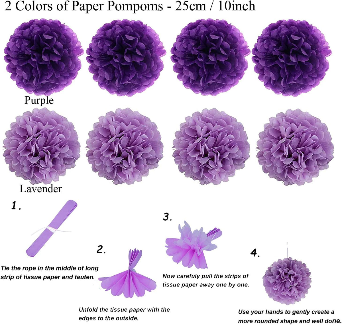 ZERODECO Party Decoration, 21 Pcs Purple and Lavender Hanging Paper Fans, Pom Poms Flowers