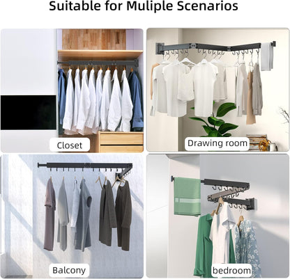 Foldable Clothes Drying Rack, 2 Fold Laundry Drying Rack Wall Mount, [No Drilling] Folding &