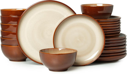 24 Piece Dinnerware Sets for 8, Modern Stoneware Plates and Bowls Sets, Perfect for Family