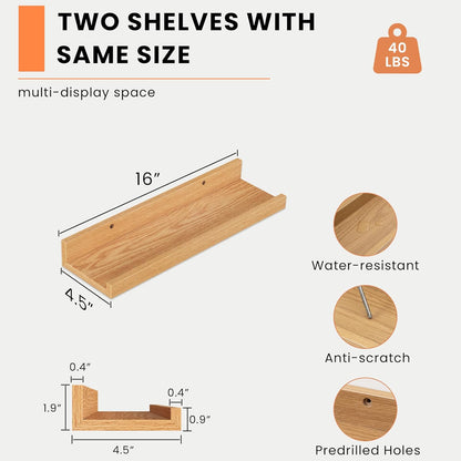 Heimlove Picture Ledge Shelf, Small Floating Shelves Set of 2, 16 Inches Picture Shelf for Wall