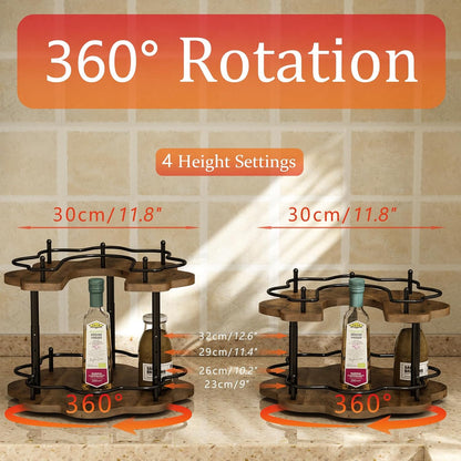 2 Tier Lazy Susan Organizer,2-Tier Spinning Spice Rack with Stable Carousel Base & 4 Height