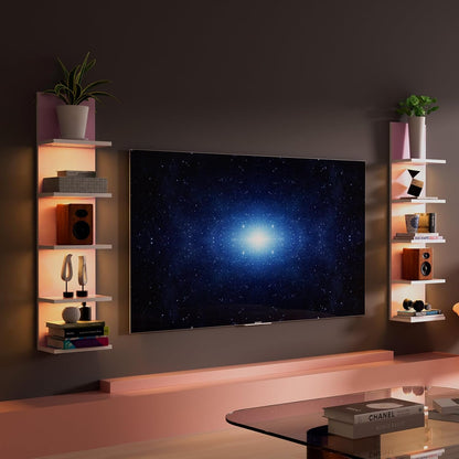 5 Tier Wall Shelf Unit,Modern Vertical Lack Wall Shelves with Light, Wall Mount, Floating Column