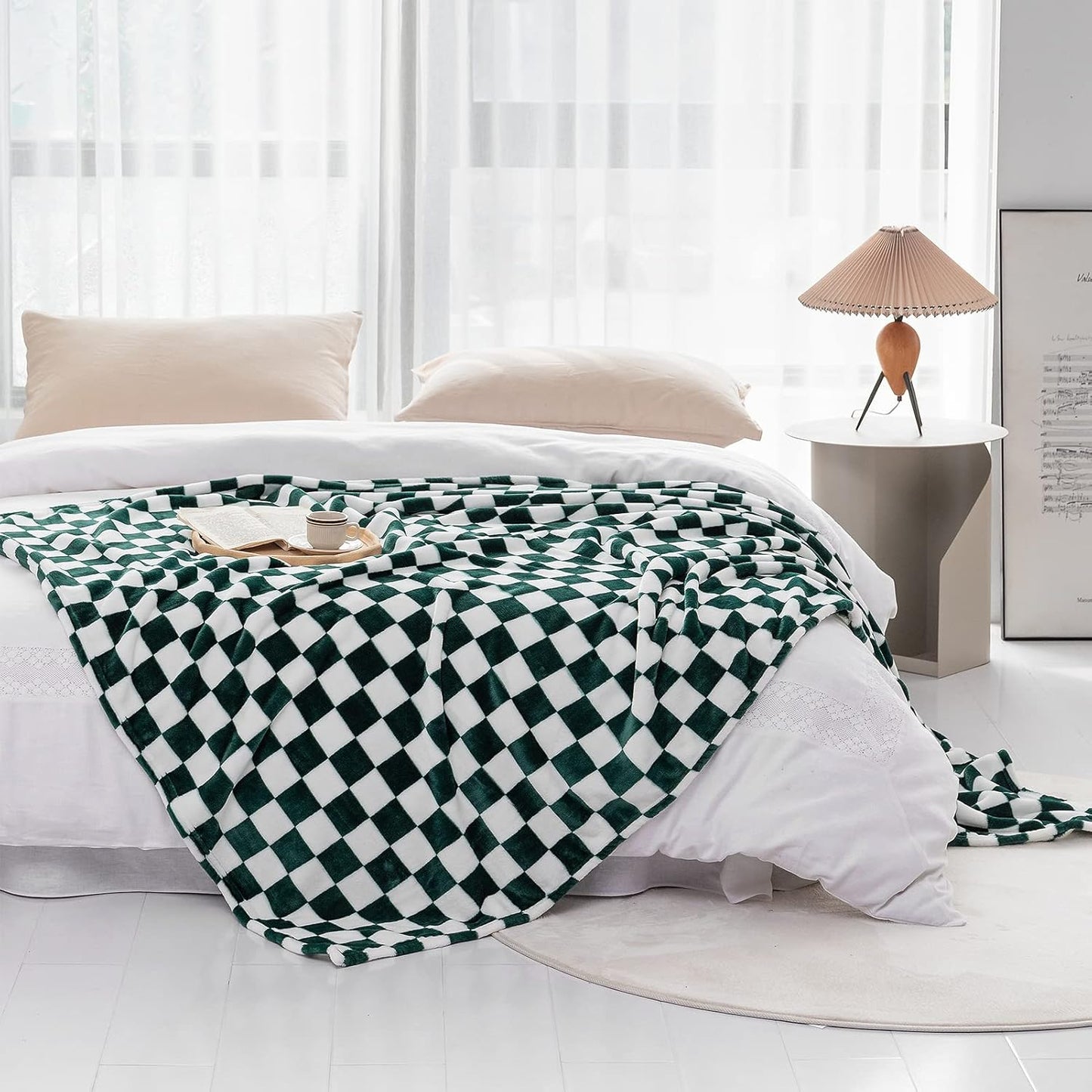 LOMAO Throw Blankets Flannel Blanket with Checkerboard Grid Pattern Soft Throw Blanket for Couch