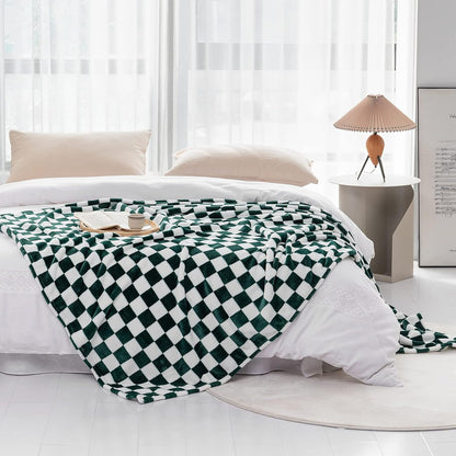 LOMAO Throw Blankets Flannel Blanket with Checkerboard Grid Pattern Soft Throw Blanket for Couch